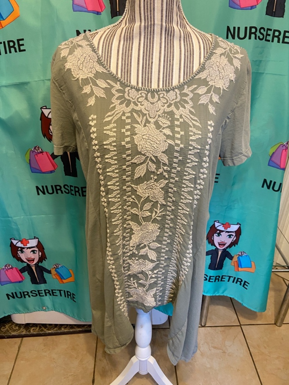 Johnny Was Olive Green High Low Embroidered Tunic Top Medium from Limited Jade